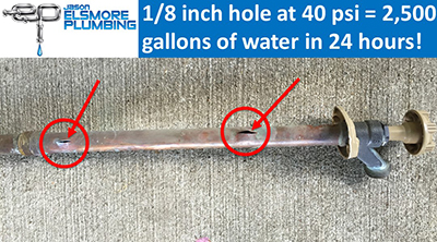 Waterline leak due to holes in copper pipe in Rochester, MN